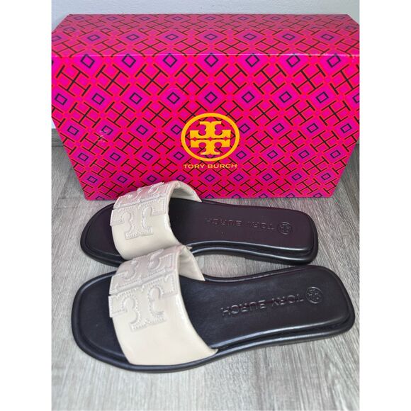 NWOT Tory Burch Double T Sport Slide Sandals Black & White size 7 $198 - Picture 3 of 6